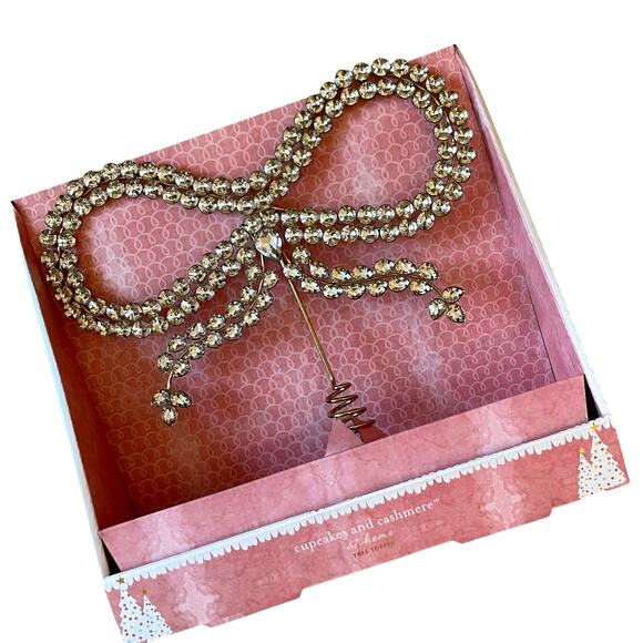 Gold Rhinestone Bow Tree Topper 12" Glam Christmas Decor Cupcakes & Cashmere New - Picture 2 of 8